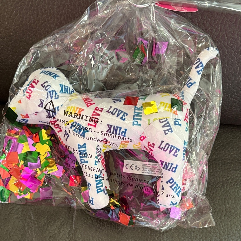 Victoria secret pink rainbow love pink logo stuffed white dog